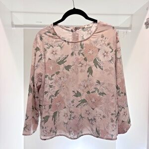 BB Dakota Blouse Top Gray Pink Green Floral Button detail Women's Large L